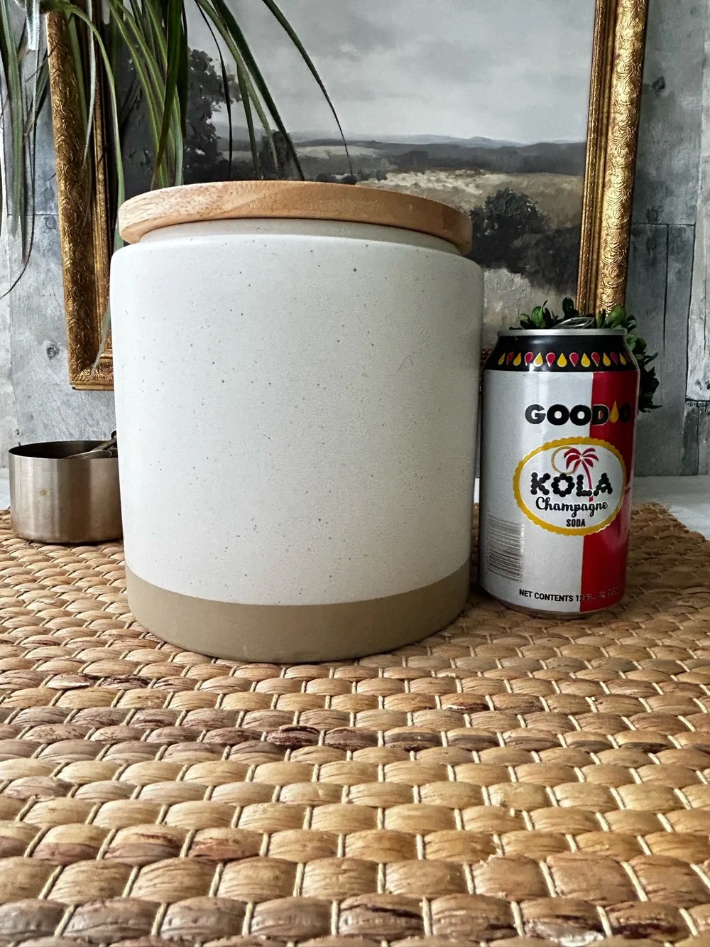 🌴Threshold Two-Tone Speckled Cream Stoneware Canister w/Wood Lid